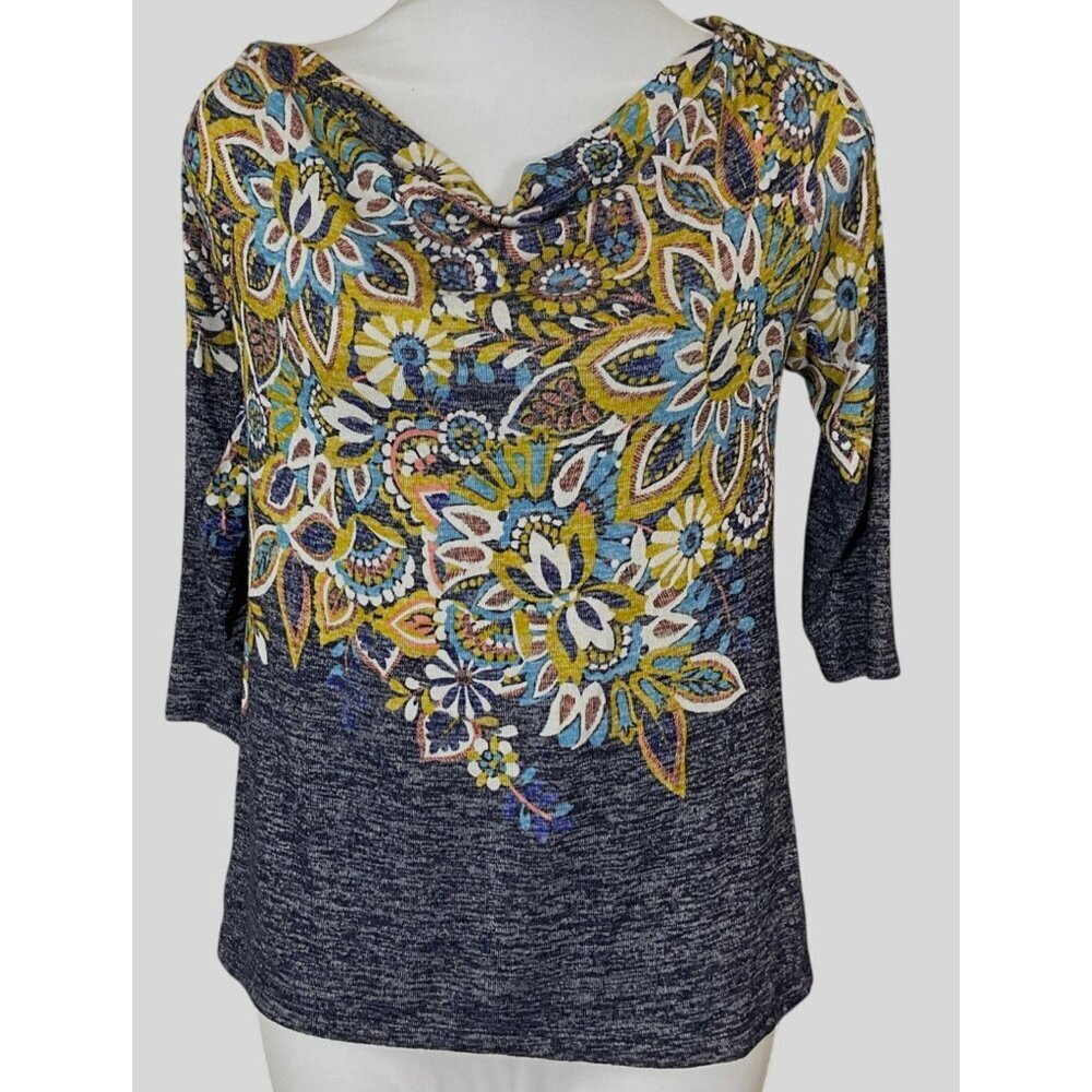 Anthropologie Postmark Jacaranda 3/4 Sleeve Floral Drape Cowl Neck Sweater  XS